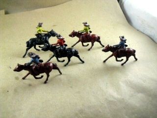 5 Vintage Lead Figures Cowboys On Horses Cowboy Horse All Old