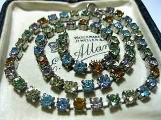 Vintage Jewellery Pretty Art Deco Rainbow Crystal Rhinestone Chain Link Necklace