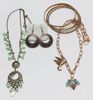 Vintage Copper Set Of 4 2 Necklaces,  4 Bangle Bracelets & Pair Dangle Earrings