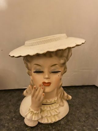 Vintage 1950’s Napco Lady Head Vase W Habd White Ruffle Blouse