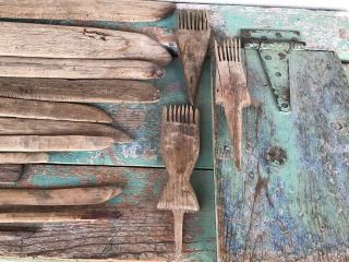 19 ANTIQUE WOODEN NAVAJO WEAVING TOOLS COMBS AND BATTENS VERY OLD N R. 2