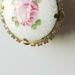 Vintage Guilloche Enamel Rose Flower Brooch Pin 2