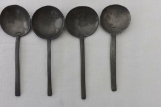 FIVE ANTIQUE PEWTER SPOONS 17TH CENTURY OR EARLIER,  ONE MARKED 336grammes 3