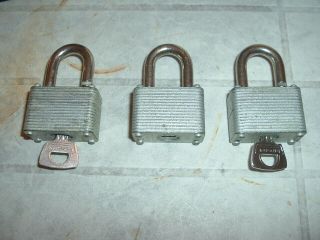 3 Vintage Master Locks 2 Keys Padlocks All 3 keyed alike Master Lock best 3