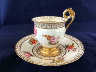 Fine Antique French Sevres Paris Porcelain Hand Painted Cup & Saucer.  1.