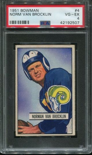1951 Bowman 4 Norm Van Brocklin Rookie Psa 4 Vg - Ex Hof