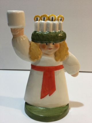 Swedish Santa Lucia By Lisa Larson Goebel Vintage Porcelain Sweden Candle Holder