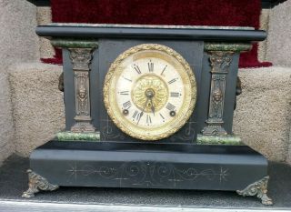 Vintage Antique Seth Thomas Shelf Mantle Clock Green Cream Adamantine Celluloid