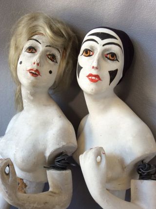 2rare Antique French Go - Gu Pierrot Columbine Art Deco Flapper Boudoir Half Dolls