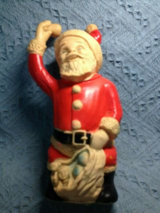 Vintage Plastic Christmas Whimsical Squeak Santa With Bell And Toy Bag