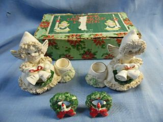 Vtg Commodore Christmas Lace Spaghetti Angel Candle Holders Wreath Climbers Iob
