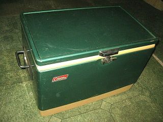 Vintage Coleman Green Metal Cooler 22.  5 X 16.  5 X 13 " Metal Handles Latch Opener