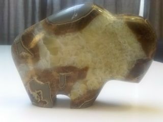 Vtg Zuni Native American Indian Geode Septarian Nodule Buffalo Fetish Carving