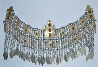 Large Antique Central Asian Turkmen Silver Gilt And Head Piece
