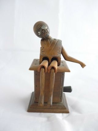 Old Japanese Wooden Articulated Automation Figure Toy Seated Man Spare Repair