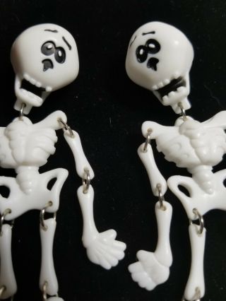 Skeleton Earrings Halloween Plastic,  Vintage Pierced Signed 1990 Hmk.