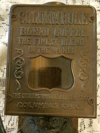 ANTIQUE GOLDEN RULE COFFEE GRINDER Columbus,  ohio 2