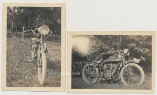 Indian Motorcycle Side & Front Views On Farm Vtg 1920 