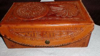 Vintage Hand Made Mexican Leather Jewelry Box With Removable Tray