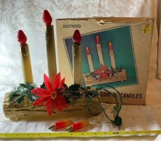 Vintage 1960s Christmas Yule Log Electric 3 Candle Light Union 60s
