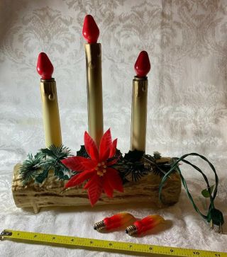 Vintage 1960s Christmas Yule Log electric 3 candle Light Union 60s 2
