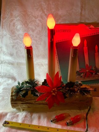 Vintage 1960s Christmas Yule Log electric 3 candle Light Union 60s 3