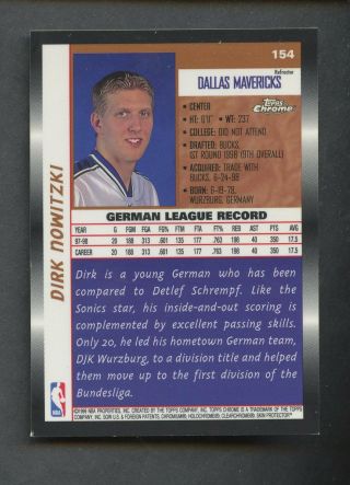 1998 - 99 Topps Chrome Refractor 154 Dirk Nowitzki Mavericks RC Rookie 2