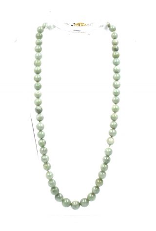 Vintage Graduated Green Jade Bead Necklace Strand 14k Yellow Gold Filigree 19 "