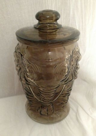 Vintage Mcm Libbey Smokey Big Top Elephant Figural Glass Cookie Jar Canister
