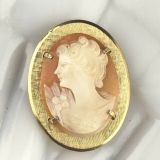 Vintage Krementz Shell Cameo Brooch Pendant Carved Pin Pink White Gold Tone