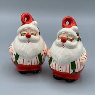 Vintage Omnibus Fitz & Floyd Santa Claus In Suspenders Salt & Pepper Shakers