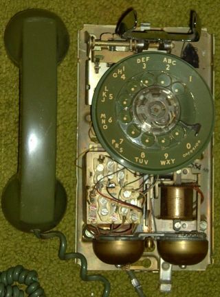 VINTAGE ROTARY WALL PHONE GREEN WESTERN ELECTRIC BELL SYSTEM 554AB 3