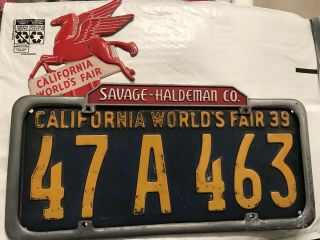 License Plate Topper Frame Mobil Oil Pegasus 1939 California Worlds Fair Combo