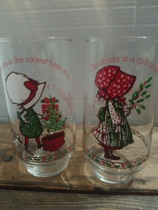 Holly Hobbie Glasses Coca - Cola Limited Edition Christmas 1978 Set Of 2 Vintage