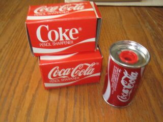 Two Vintage Metal Coke Can Pencil Sharpener W/ Boxes Coca Cola Can F/s