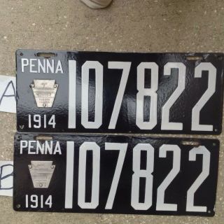 Vintage 1914 Porcelain Pennsylvania License Plates 107822
