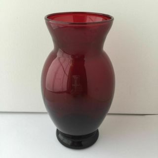 Vintage Cranberry Ruby Red Depression Glass Hurricane Vase Bohemian Art Footed