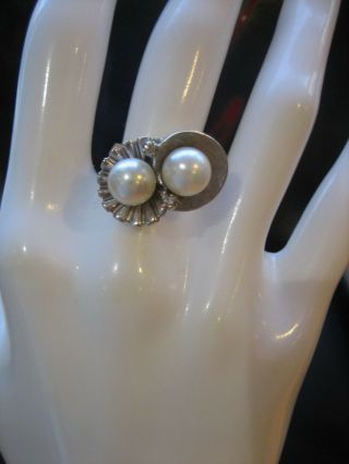 Elegant Estate Vintage 14k White Gold Pearl Diamond Accent Ring Size 6.  25