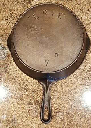 Antique Erie 2nd Series 7 Cast Iron Skillet W/heat Ring And Shield Maker 