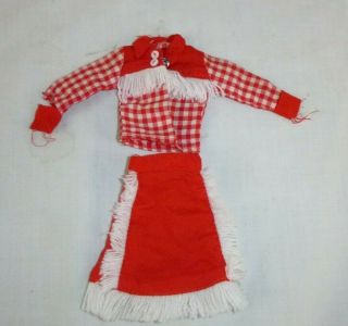 Vtg Barbie Clone Outfit Western Shirt Skirt Fringed Red Gingham