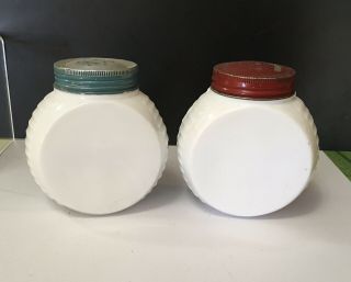 Vintage 1930’s Art Deco Red Blue Accent Salt and Pepper Shaker Milk Glass 2