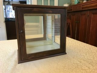 Vintage Wood Framed Curio Display Cabinet With Mirrored Back