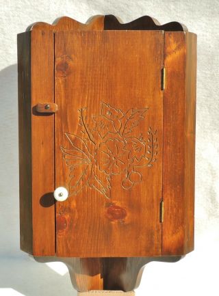 Vintage French Country Carved Wood Corner Curio Cabinet Hanging Wall Shelf 5431