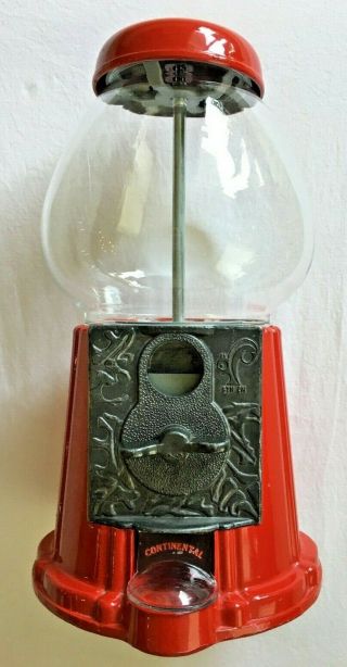Vintage Continental Gum Ball Machine - Heavy Metal Case - With Glass Globe