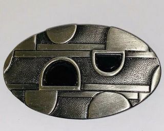 Unique Vintage 80’s Pewter Tone Abstract Modern Brooch Pin With Glass Stones