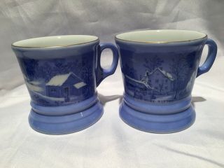 Vintage Currier & Ives A Home In The Wilderness Coffee Tea Cups Set (2) 8oz