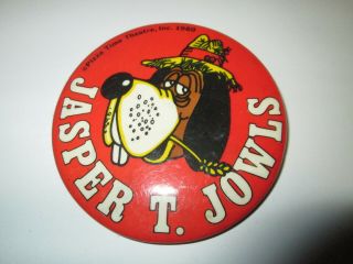 Vintage Pinback Button Pin Jasper T.  Jowls Pizza Time Theatre 1980