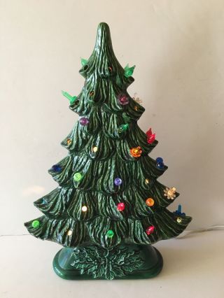 Vtg Thin 16.  5 " Tall Wall Hugging Green Ceramic Lighted Christmas Tree