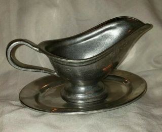 Vintage Wilton Pewter Gravy Sauce Boat With Pewter Drip Plate Made In Usa