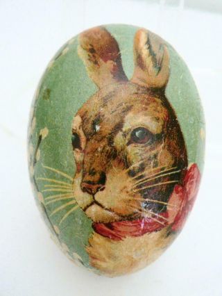 Vintage 3” Paper Mache Germany Egg Rabbit Head Bow Pussy Willow